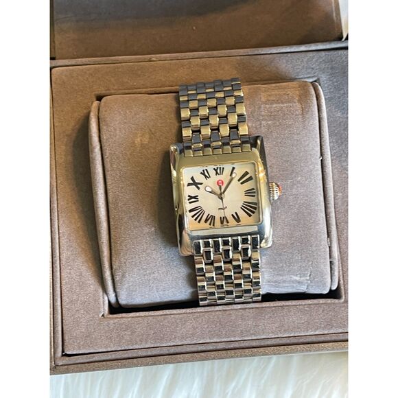 Michele Deco Square White Face 29MM Water Resistant Watch ~Box & Extra Bands main image 11